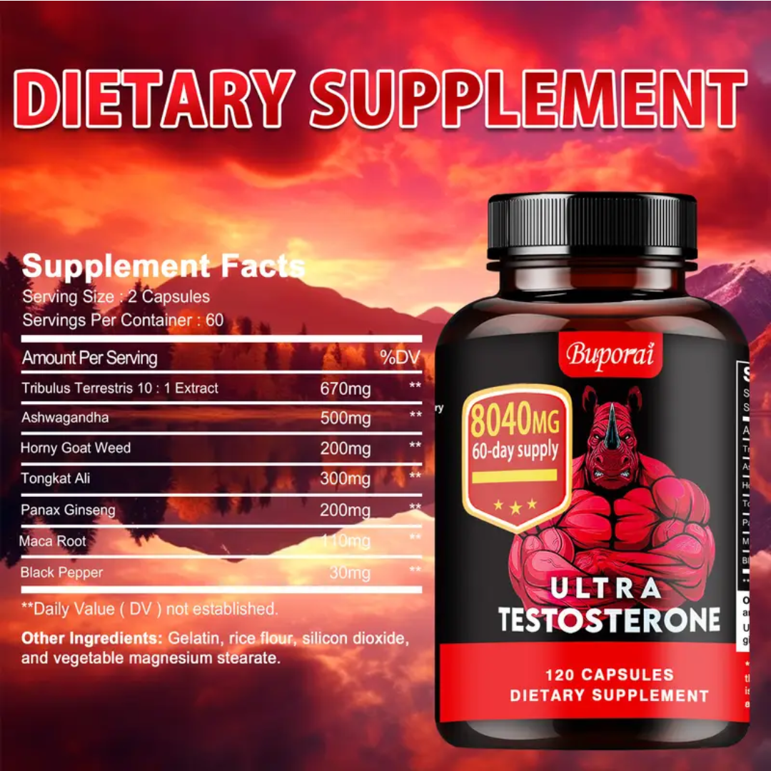 Ultra Testosterone - with Ashwagandha, Tongkat Ali, Maca Root, Supports Men's Health, Energy Supplement - 120pcs