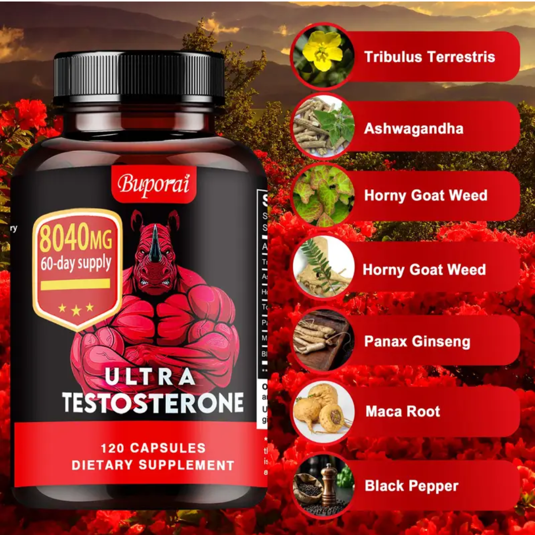 Ultra Testosterone - with Ashwagandha, Tongkat Ali, Maca Root, Supports Men's Health, Energy Supplement - 120pcs