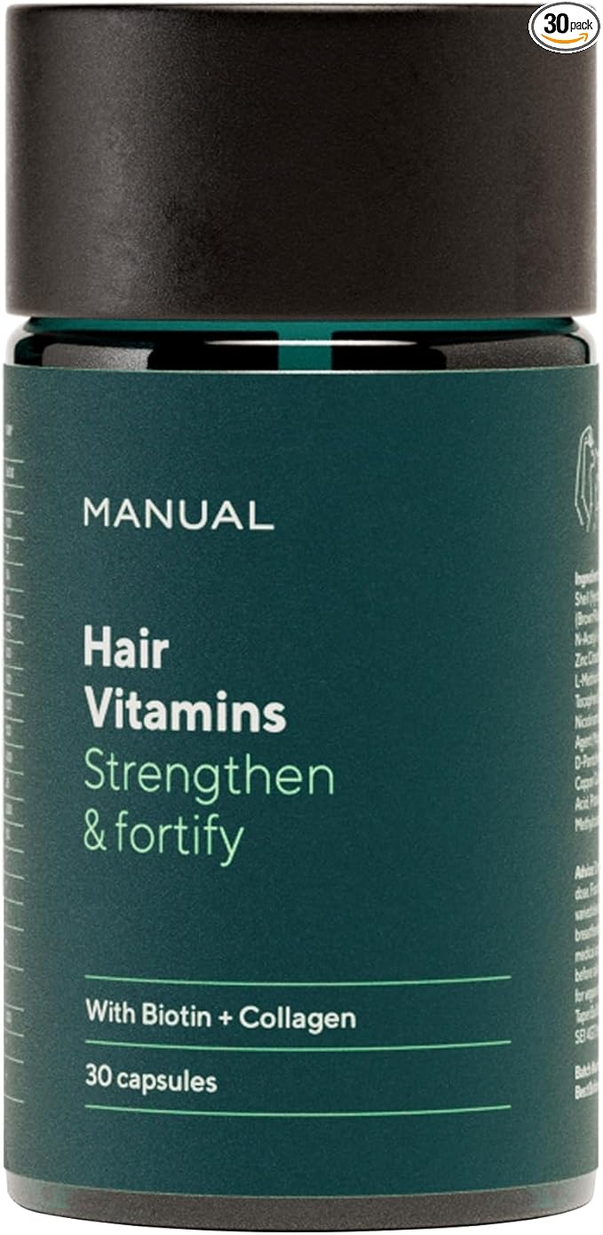 Manual Biotin & Collagen Hair Growth Vitamins (30 Capsules) – Supports Thicker, Healthier Hair – with Essential Nutrients for Hair Loss & Thinning – Take 1 Daily – 1 Month Supply