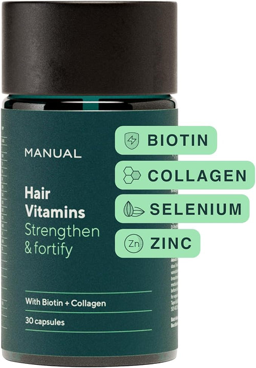 Manual Biotin & Collagen Hair Growth Vitamins (30 Capsules) – Supports Thicker, Healthier Hair – with Essential Nutrients for Hair Loss & Thinning – Take 1 Daily – 1 Month Supply
