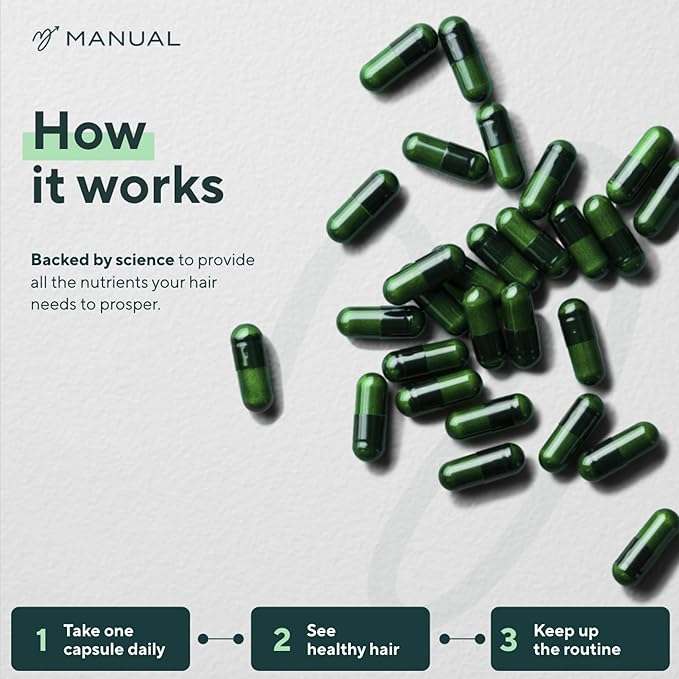 Manual Biotin & Collagen Hair Growth Vitamins (30 Capsules) – Supports Thicker, Healthier Hair – with Essential Nutrients for Hair Loss & Thinning – Take 1 Daily – 1 Month Supply