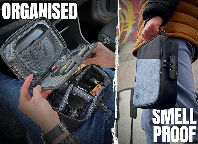 Smell Proof Bag with Accessories | Smell Proof Container Stash Box with 2 Doob Tube, Rolling Tray Bundle Smell Proof Box with UV Jar & 2 air Tight Storage containers