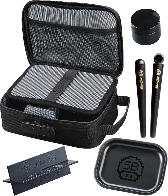 Smell Proof Bag with Accessories | Smell Proof Container Stash Box with 2 Doob Tube, Rolling Tray Bundle Smell Proof Box with UV Jar & 2 air Tight Storage containers