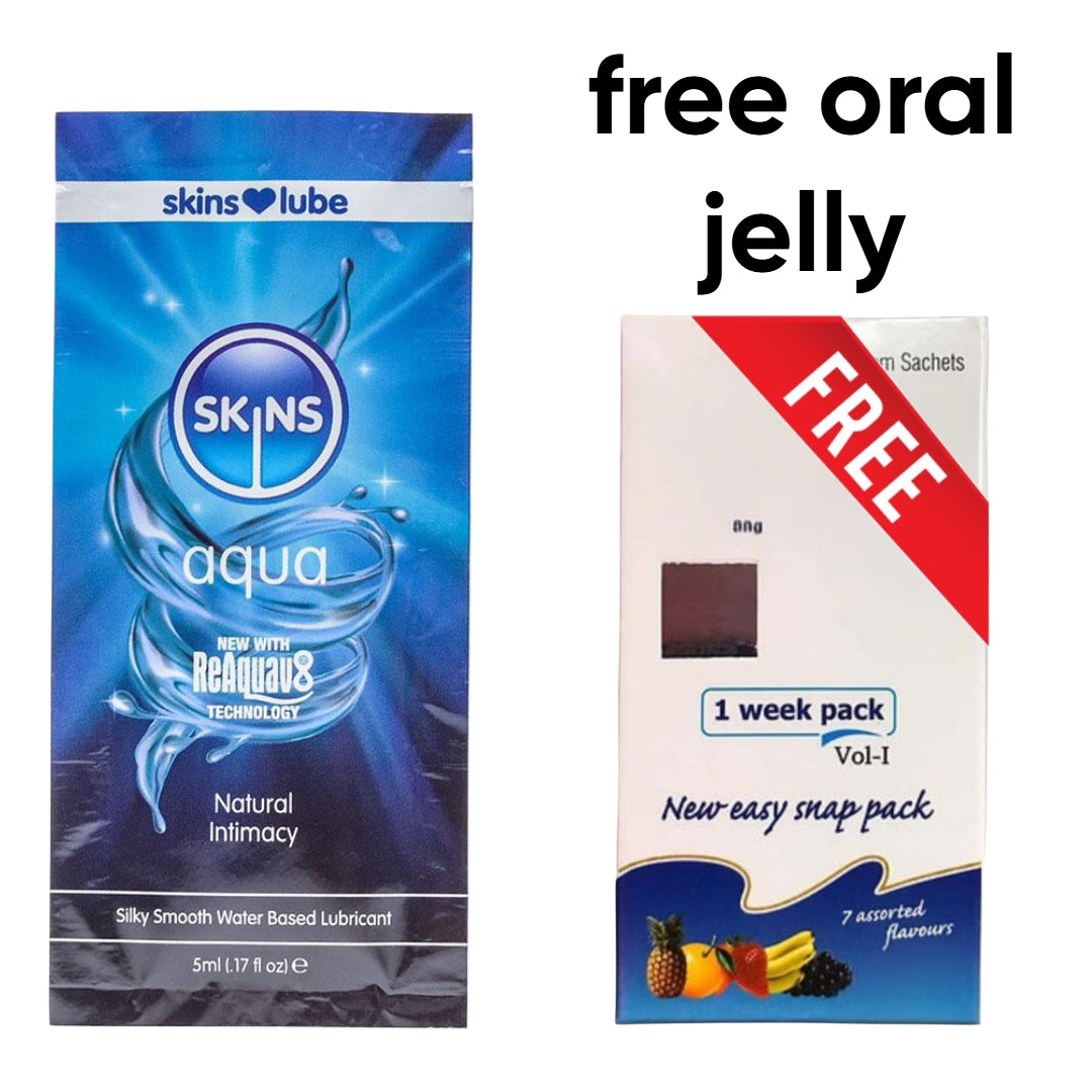 Skins Aqua Water Based Lubricant - 5ml Foil with free oral jelly (1 box)
