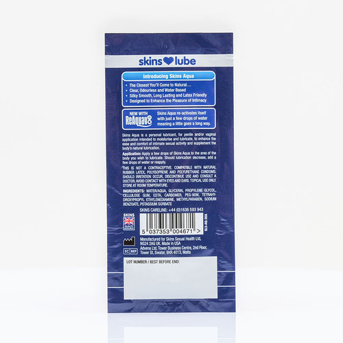 Skins Aqua Water Based Lubricant - 5ml Foil with free oral jelly (1 box)